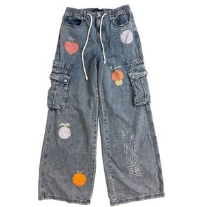 One Piece Hot Topic Devil Fruit Cargo Jeans Wide Leg Denim Blue Womens 7